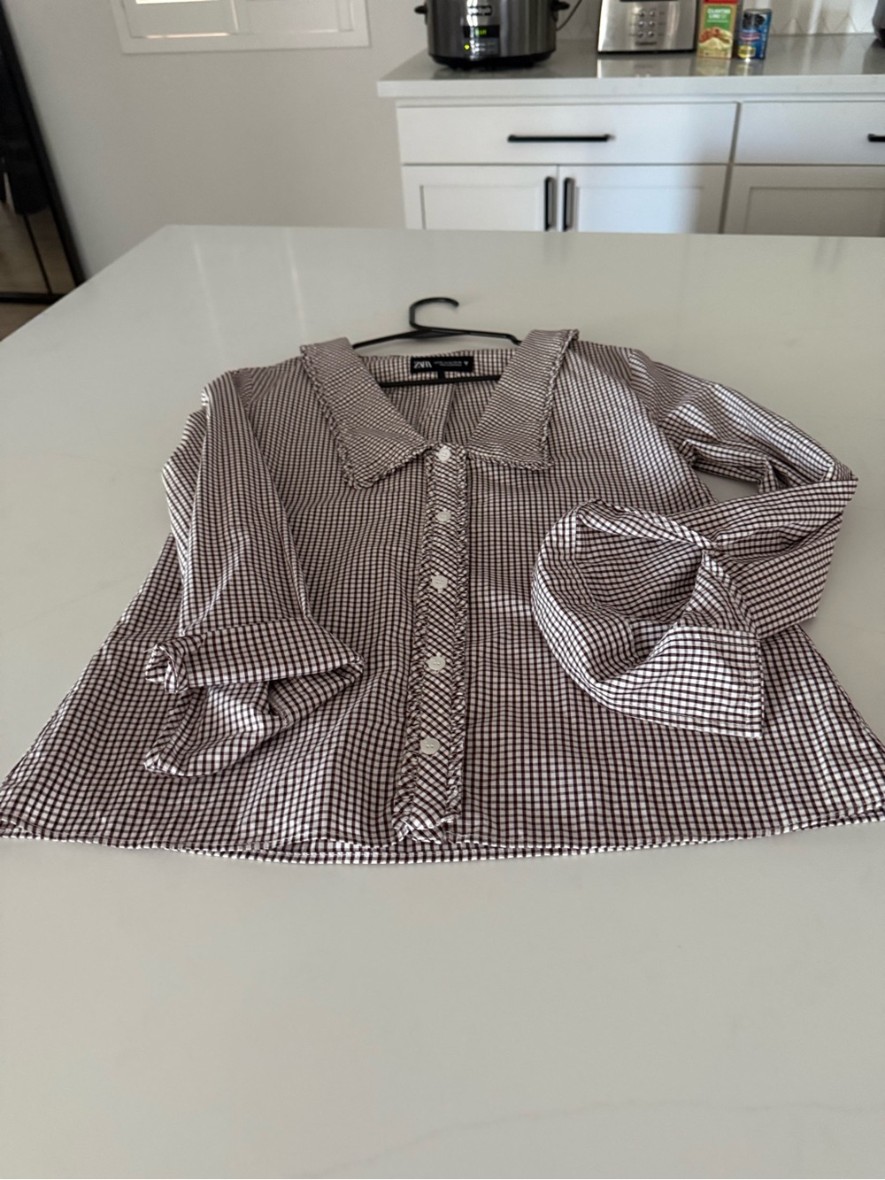 Zara Black and White Gingham Button-Down Women's Shirt